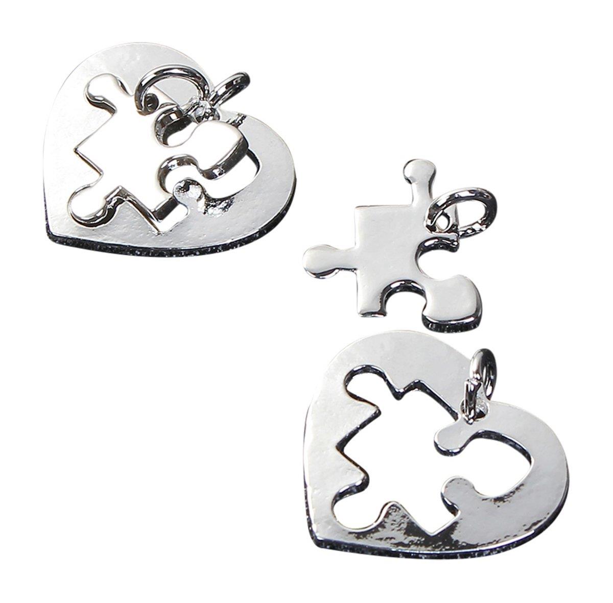 Autism Awareness Puzzle Piece Charms Silver Tone Asperger Syndrome (20 Hearts & Pieces)