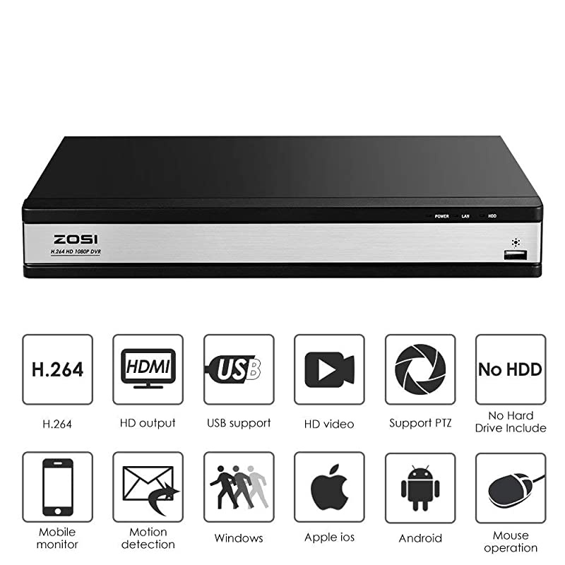 H265+ 16Channel 1080P 4in1 Hybrid AnalogAHDTVICVI Security DVR Recorder for 960H720P1080P CCTV Security Surveillance CamerasRemote Access Motion Detection Alert PushNo Hard Drive