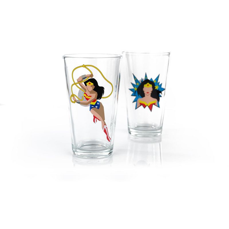 Seven20 DC Wonder Woman Pint Glass Set | Two Action Packed 16-Ounce Cups | Set Of 2