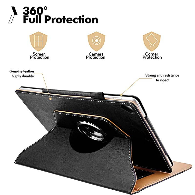 New iPad 7th Generation Tablet Leather Case 102inch2019 Releases 360 Degree Rotating MultiAngle Viewing Folio Stand Cases with Pencil Holder for iPad 102 7th Gen BlackBrown