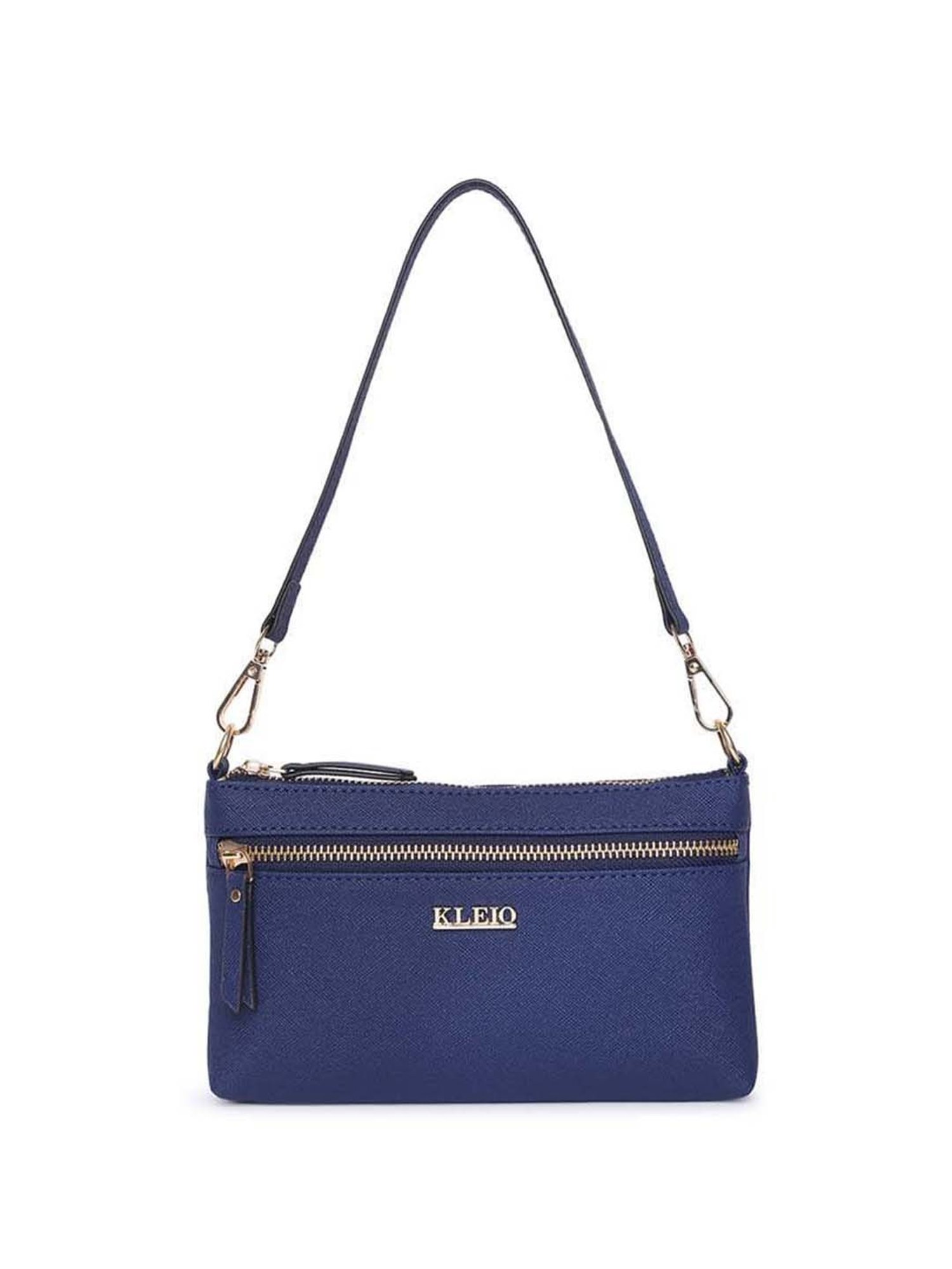 KLEIO Royal Blue Solid Medium Shoulder Handbag