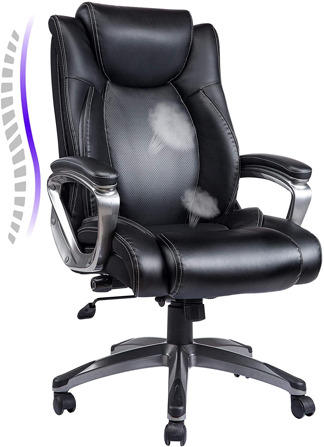 Bonded Leather Office Chair - Adjustable Built-in Lumbar Support and Tilt Angle High Back Executive Computer Desk Chair for Office Workers & Students