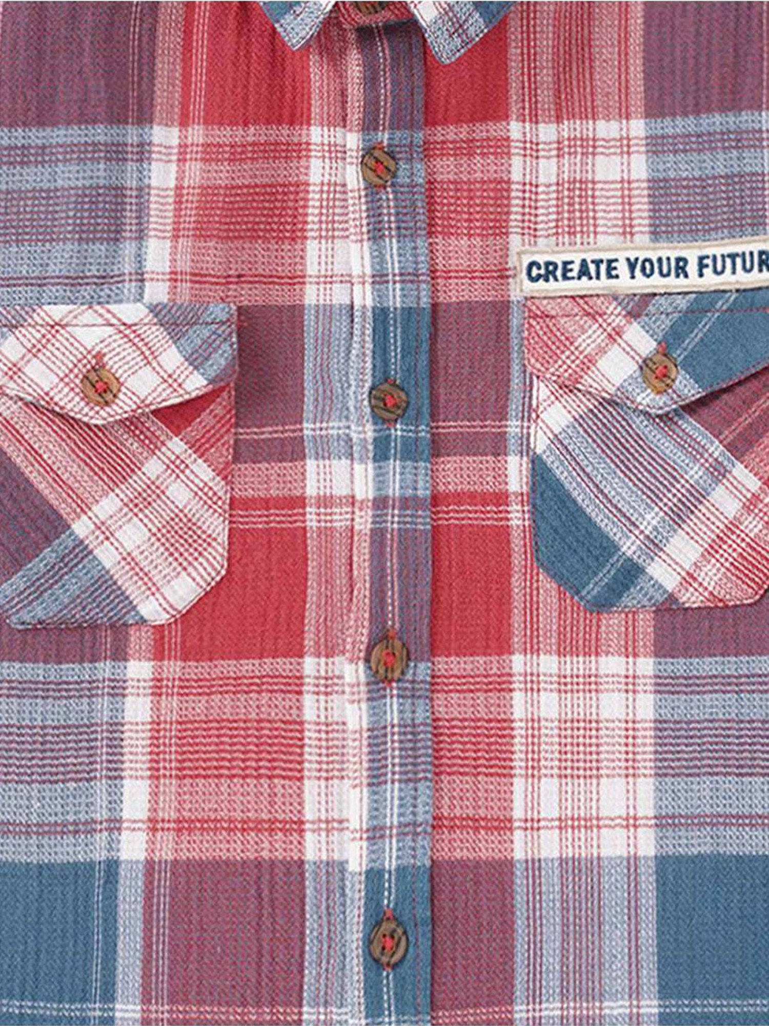 Edheads Kids Red & Blue Cotton Chequered Full Sleeves Shirt