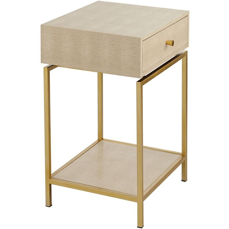 55 Downing Street Clancy 16" Wide Cream and Gold 1-Drawer 1-Shelf Accent Table