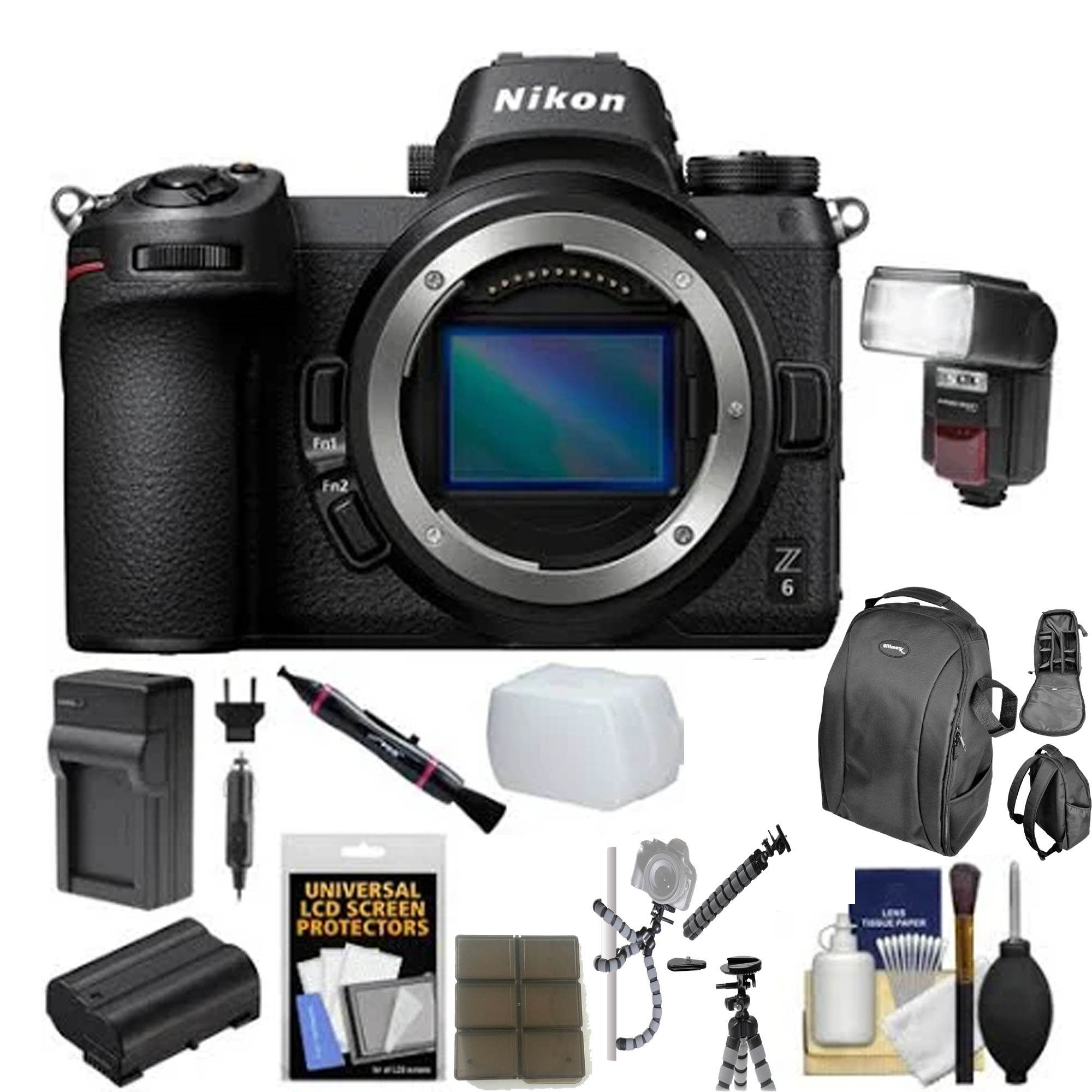 Nikon Z 6 Mirrorless Digital Camera (Body Only) with Backpack + Flash + Battery + Charger + Kit USA