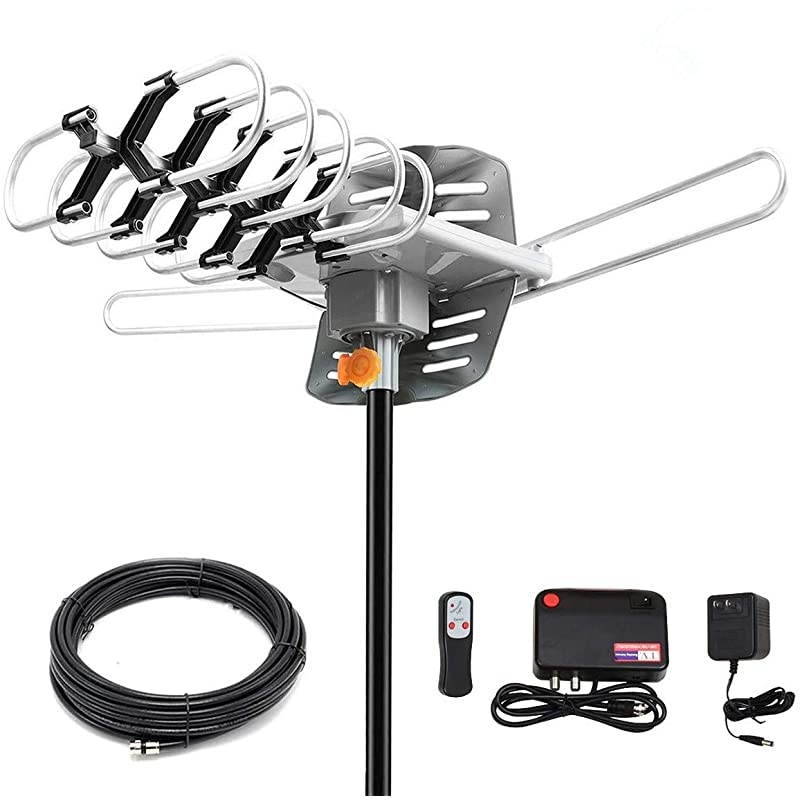 Antenna Amplified Digital Outdoor Antenna 150 Miles Range, 360 Degree Rotation Wireless Remote,with 33FT Coax Cable - Support UHF/VHF/1080p/ 4K Ready -Without Pole