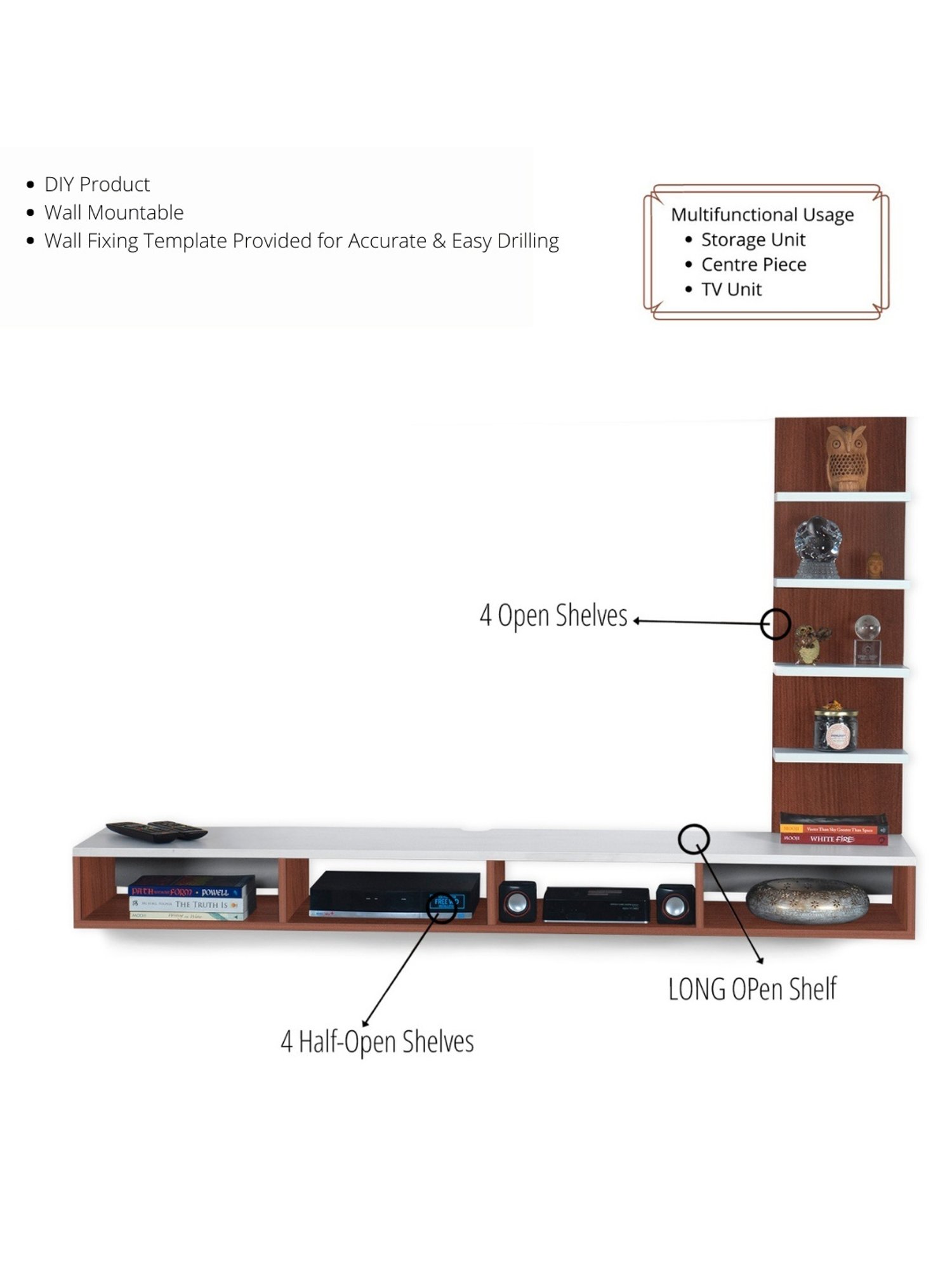 Delite Kom Luke Acacia Dark & White Engineered Wood TV Entertainment Unit