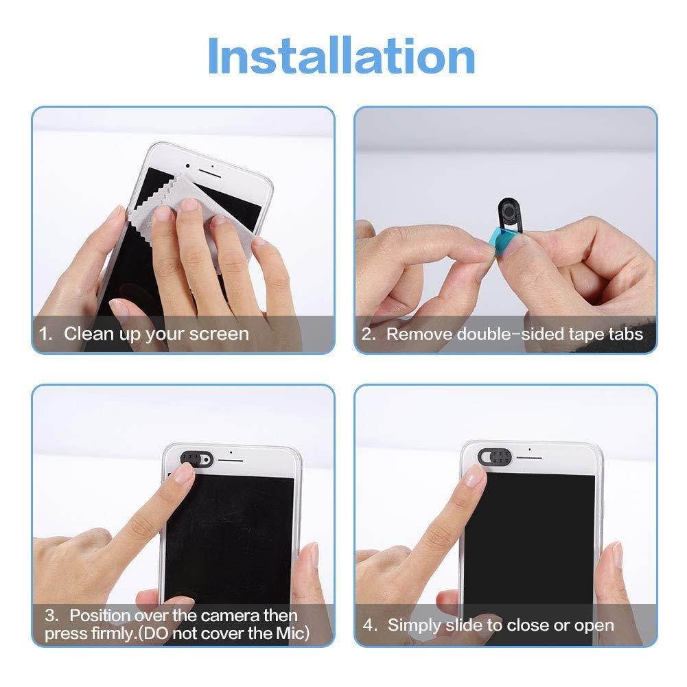 Camera Cover Slide, Webcam Cover Slider, Smartphone Webcam Sticker, Laptop Camera Cover (3 Pack (3 Black + Cleaning Paper))
