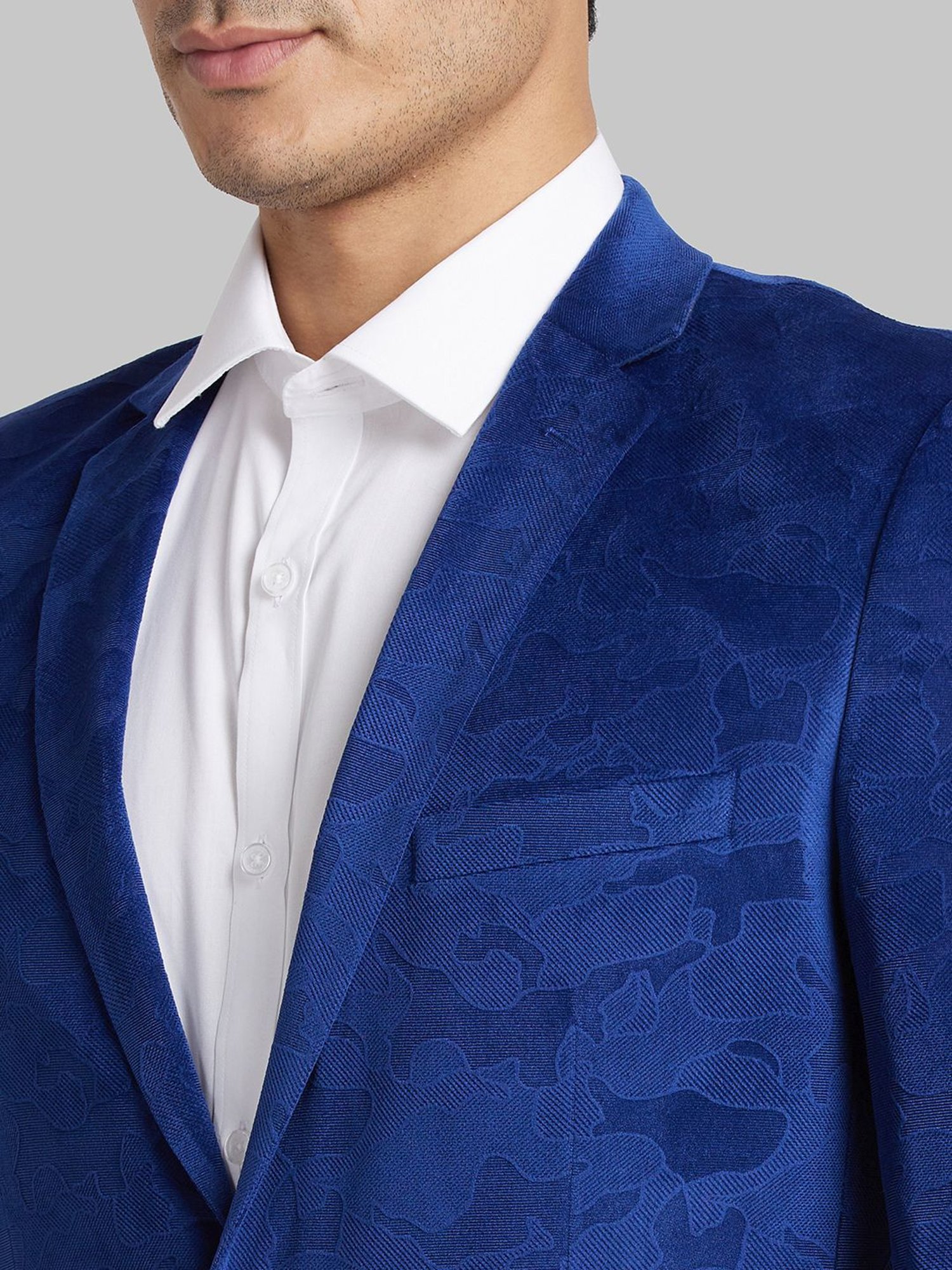 Parx Blue Regular Fit Self Pattern Blazer