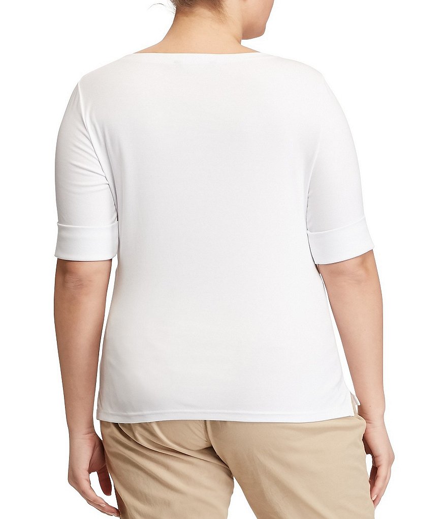 Lauren Ralph Lauren Plus Size Elbow Short Elbow Sleeve Jewel Neck Judy Top