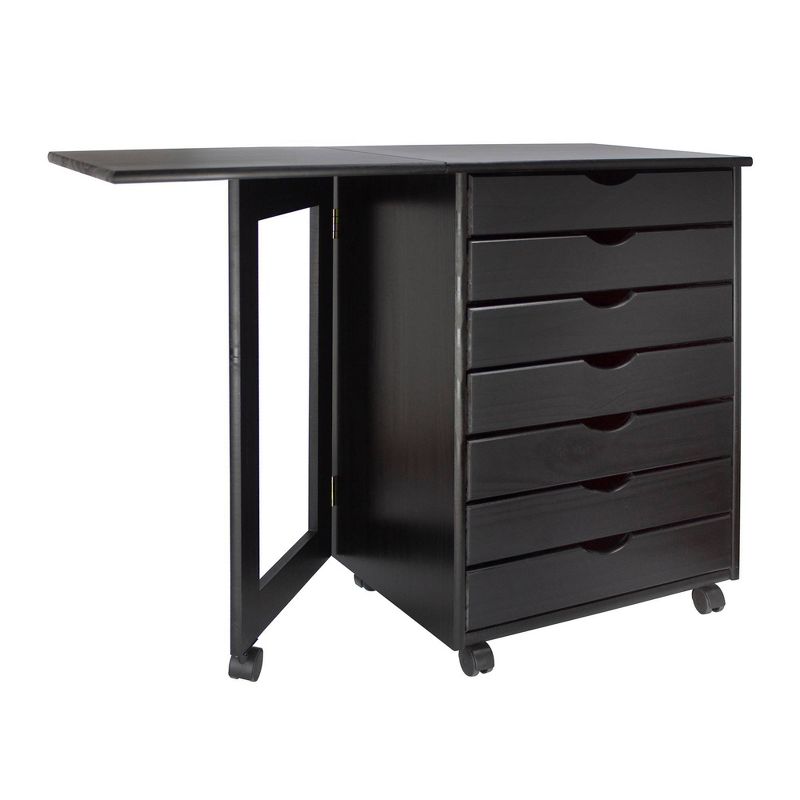 Adeptus Solid Wood 7 Drawer Gate Leg Roll Cart Desk Black