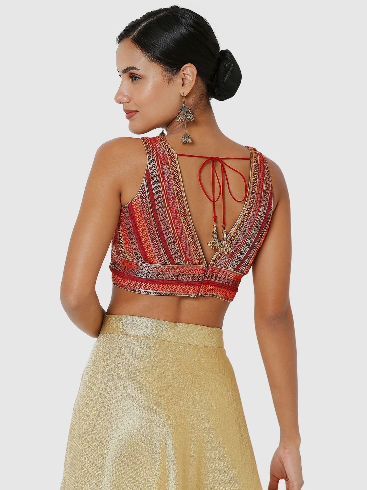 Salwar Studio Red Woven Pattern Readymade Blouse