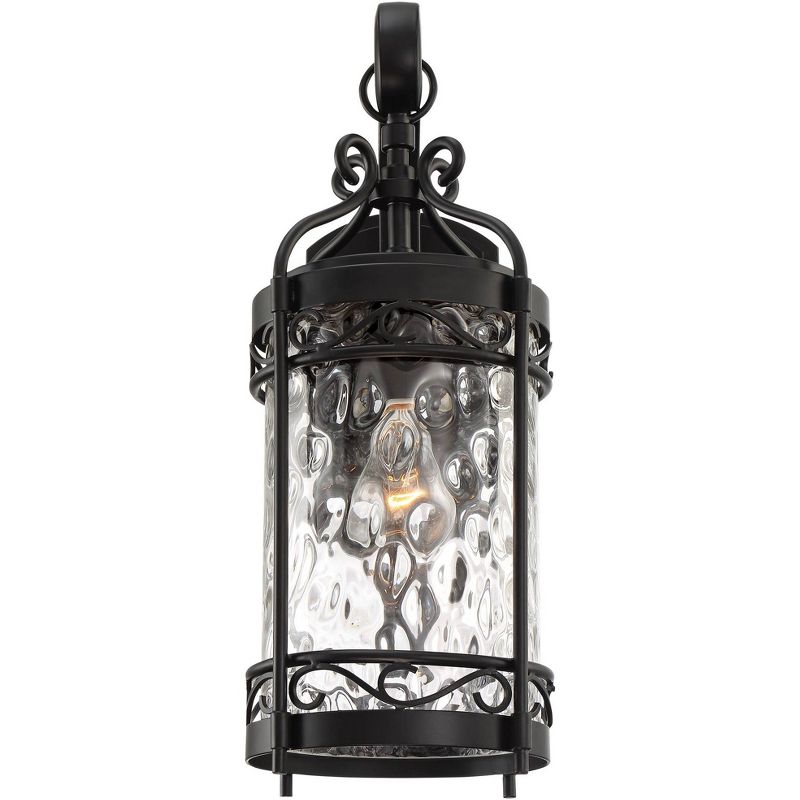 John Timberland European Outdoor Wall Light Fixture Matte Black 19" Clear Hammered Glass for Exterior House Porch Patio Deck