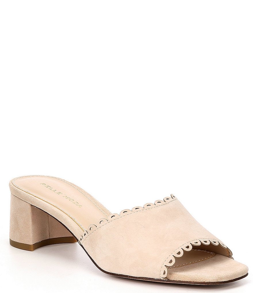 Pelle Moda Rayna Suede Scalloped Block Heel Slides