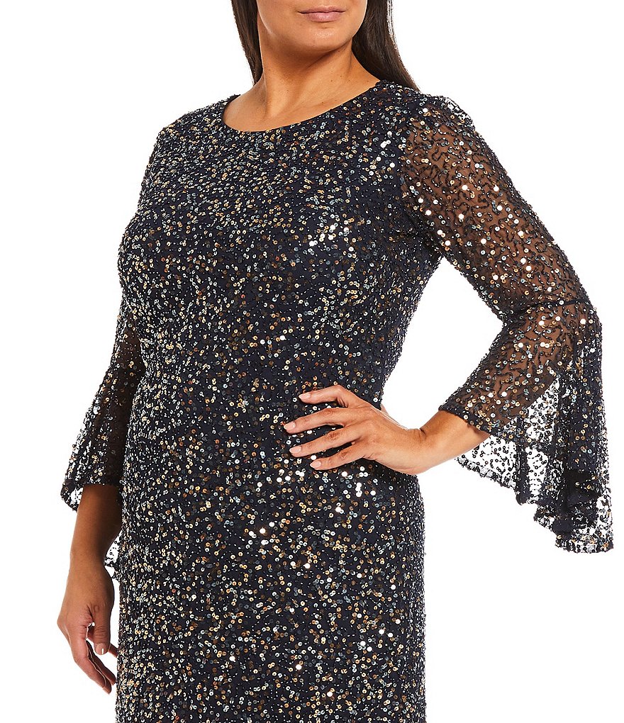 Pisarro Nights Plus Size 3/4 Bell Sleeve Beaded Sheath Dress