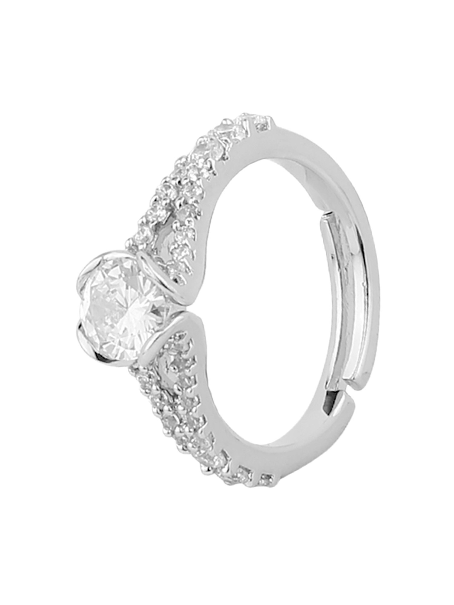 Lilly & Sparkle Brass Rhodium Plated Adjustable Finger Ring with CZ Stone