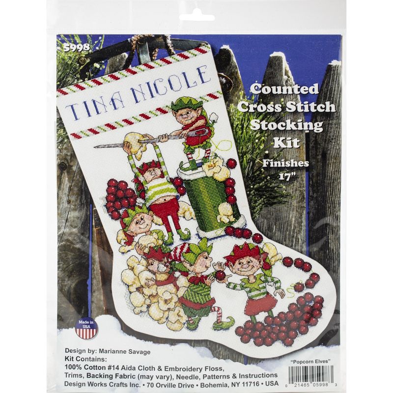 Design Works Counted Cross Stitch Stocking Kit 17" Long-Popcorn Elves (14 Count)