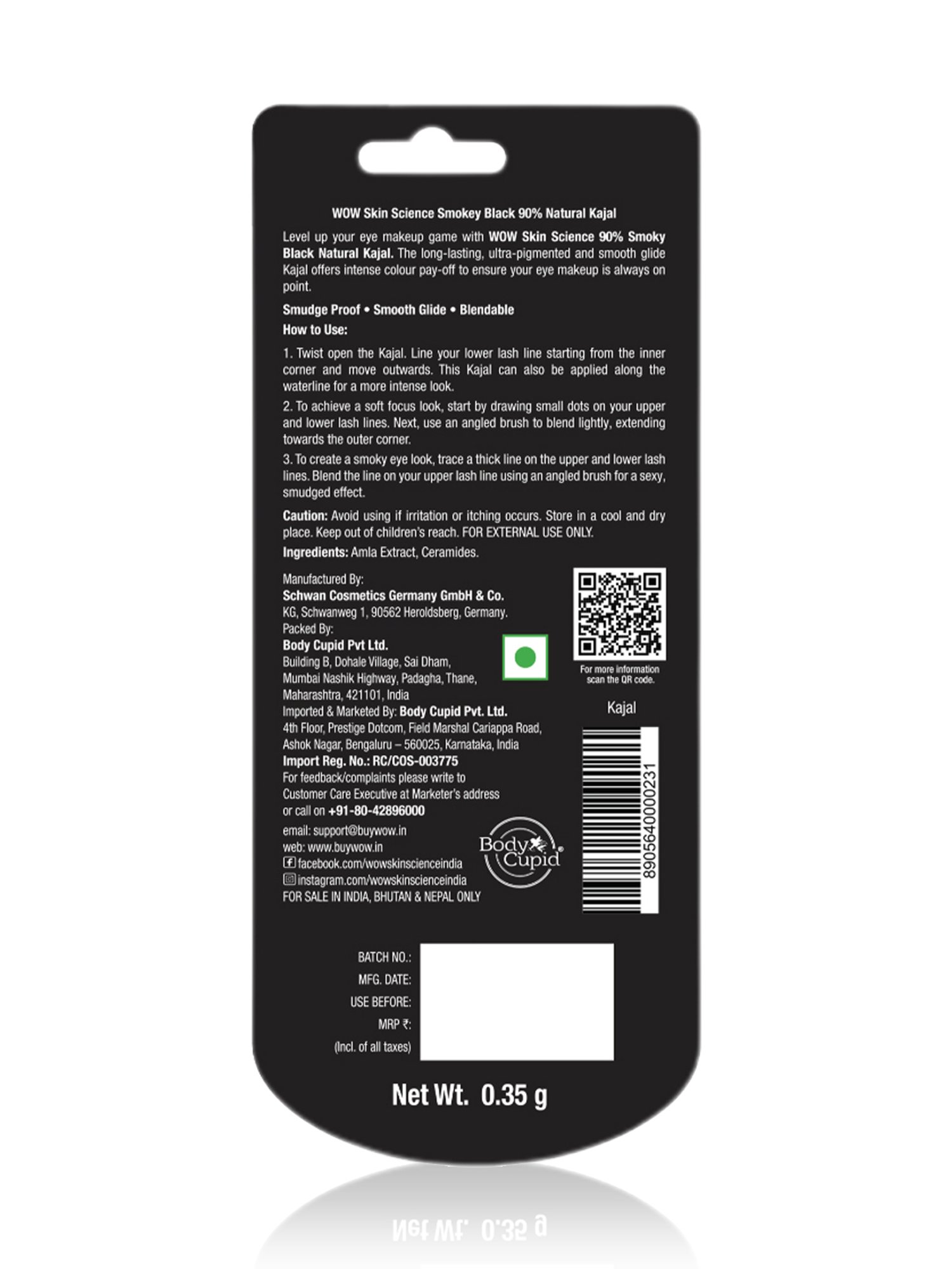 Wow Skin Science Smoky Black Kajal - 0.35 gm