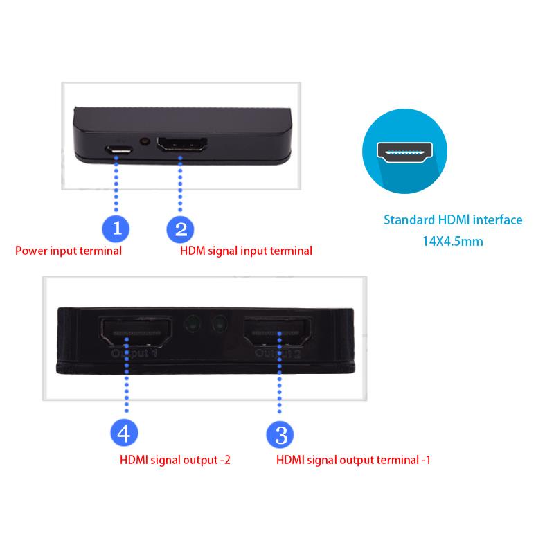 HDCP 4K HDMI Splitter Full HD 1080p Video HDMI Switch Switcher 1X2 Split 1 in 2 Out Amplifier Dual Display For HDTV DVD PS3 Xbox