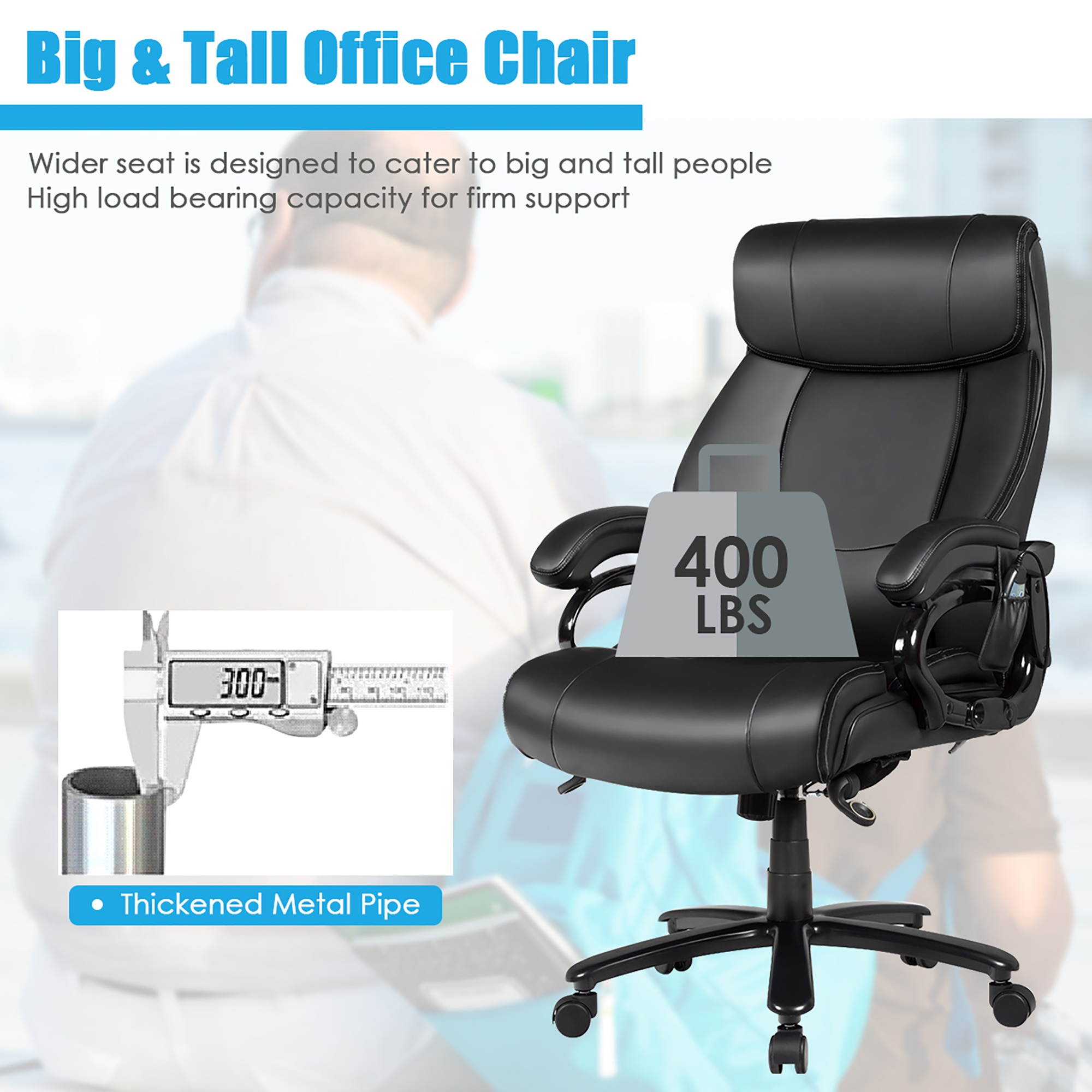 Costway Big & Tall 400lb Massage Office Chair Executive PU Leather Computer Desk Chair