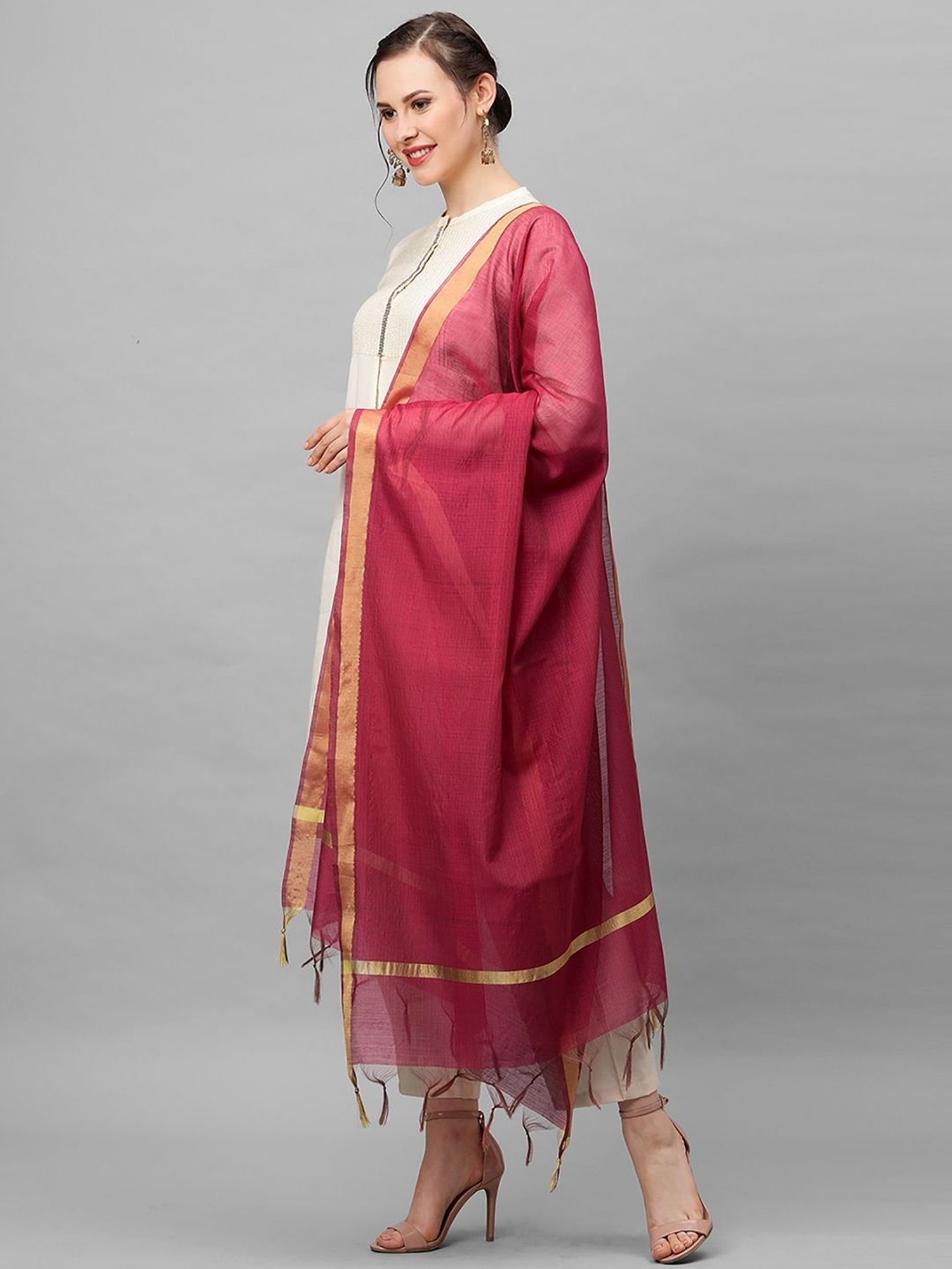 Indo Era Pink Plain Dupatta
