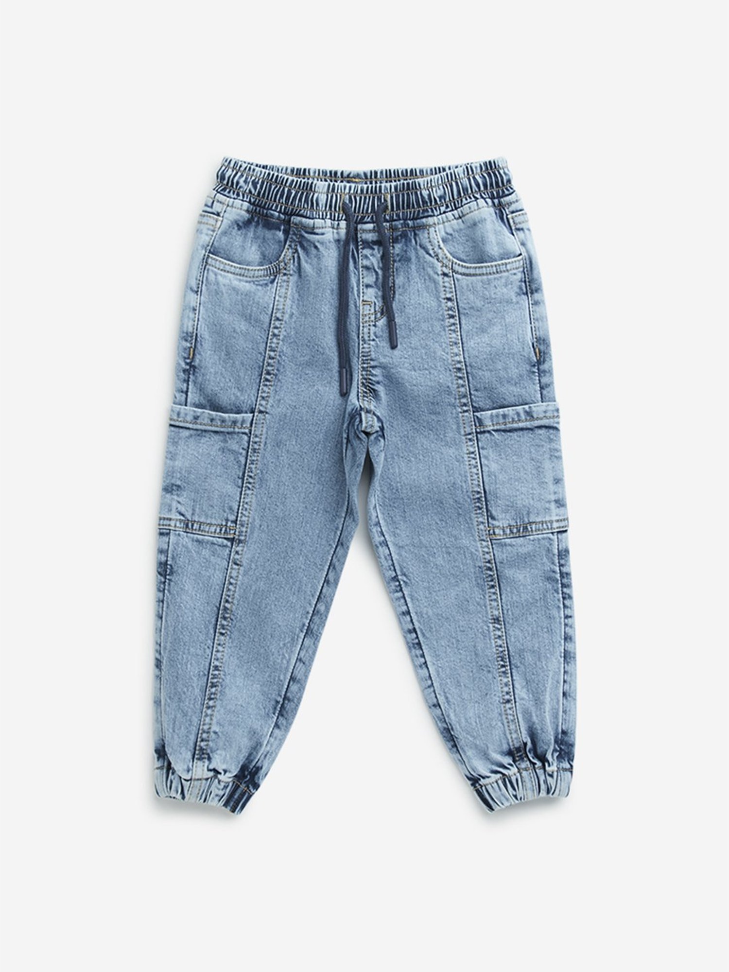 HOP Kids by Westside Blue Cargo-Style Mid-Rise Denim Joggers