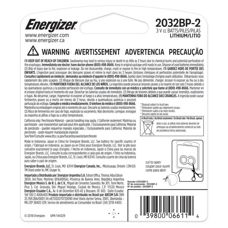 Energizer 2pk 2032 Batteries Lithium Coin Battery