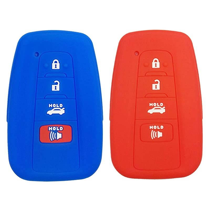 2Pcs 4 Buttons Key Fob Cover Skin Remote Case Keyless Entry Jacket Shell for 2018 Toyota Camry CHR Prius HYQ14FBC Red Blue