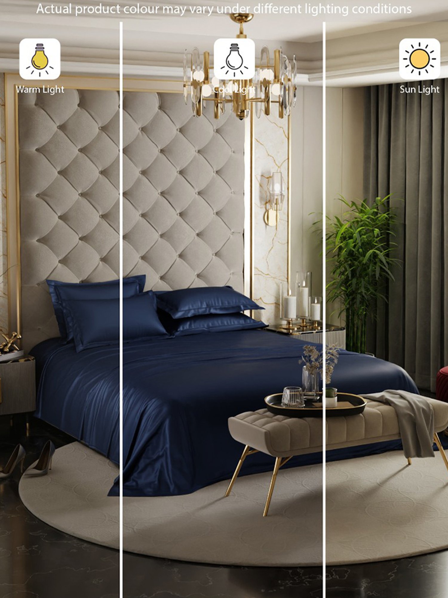 Stoa Paris Date Night Collection 300 TC Navy Sateen Super King Bed Sheet with 4 Pillow Covers