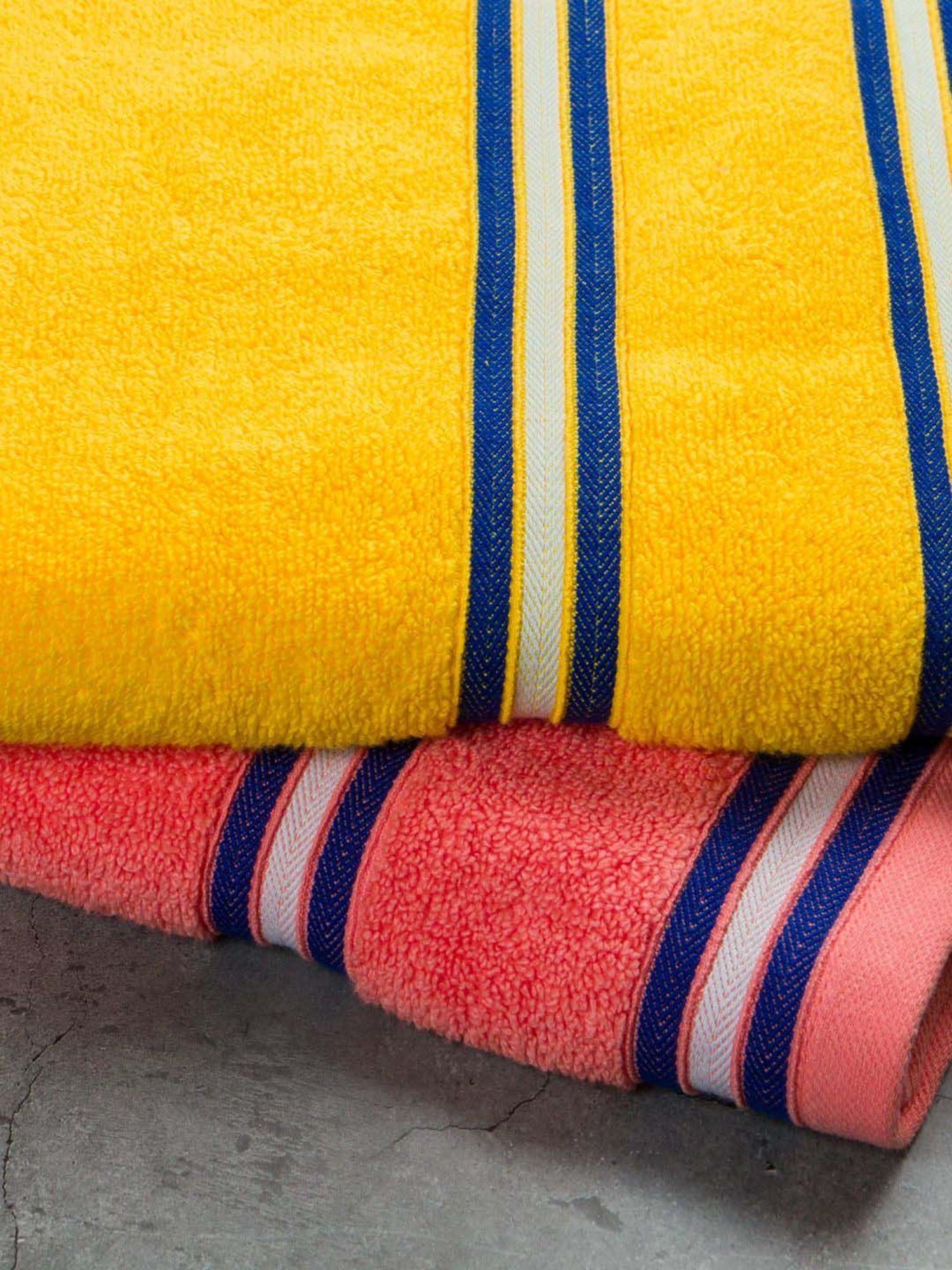 Nautica Vintage Crew Stripe Yellow & Coral Cotton 500GSM Super Soft Zero Twist Bath Towel - Set of 2