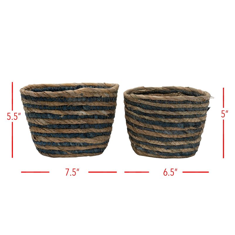 Set of 2 Blue Striped Cattail Decorative Storage Baskets - Foreside Home & Garden