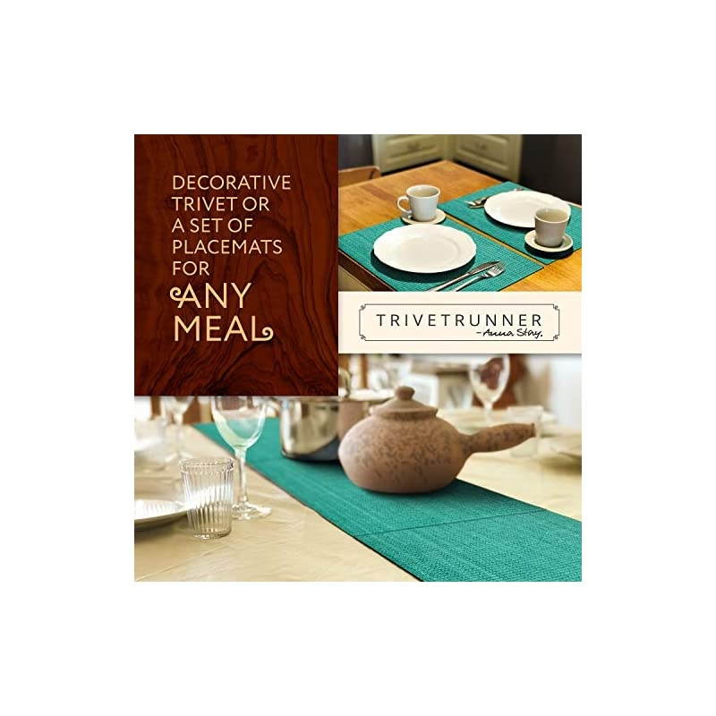 Decorative Modular Trivet Runner for Table 6 pcs Placemats Extendable Hot Pad, with Coasters Heat-Resistant Surface, for Hot Plates, Pots, Dishes, Cookware for Kitchen (Turquoise)