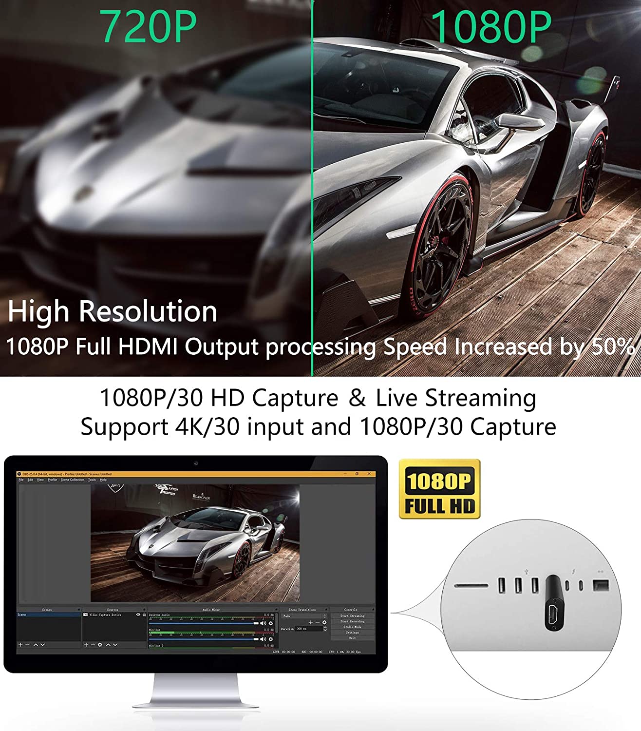 HDMI USB Audio Video Capture Cards, HDMI to USB Game Capture Card,Full HD 1080P Recording, Easily Connect DSLR, Camcorder, or Action Cam to PC or Mac for High Definition Acquisition, Live Broadcasting