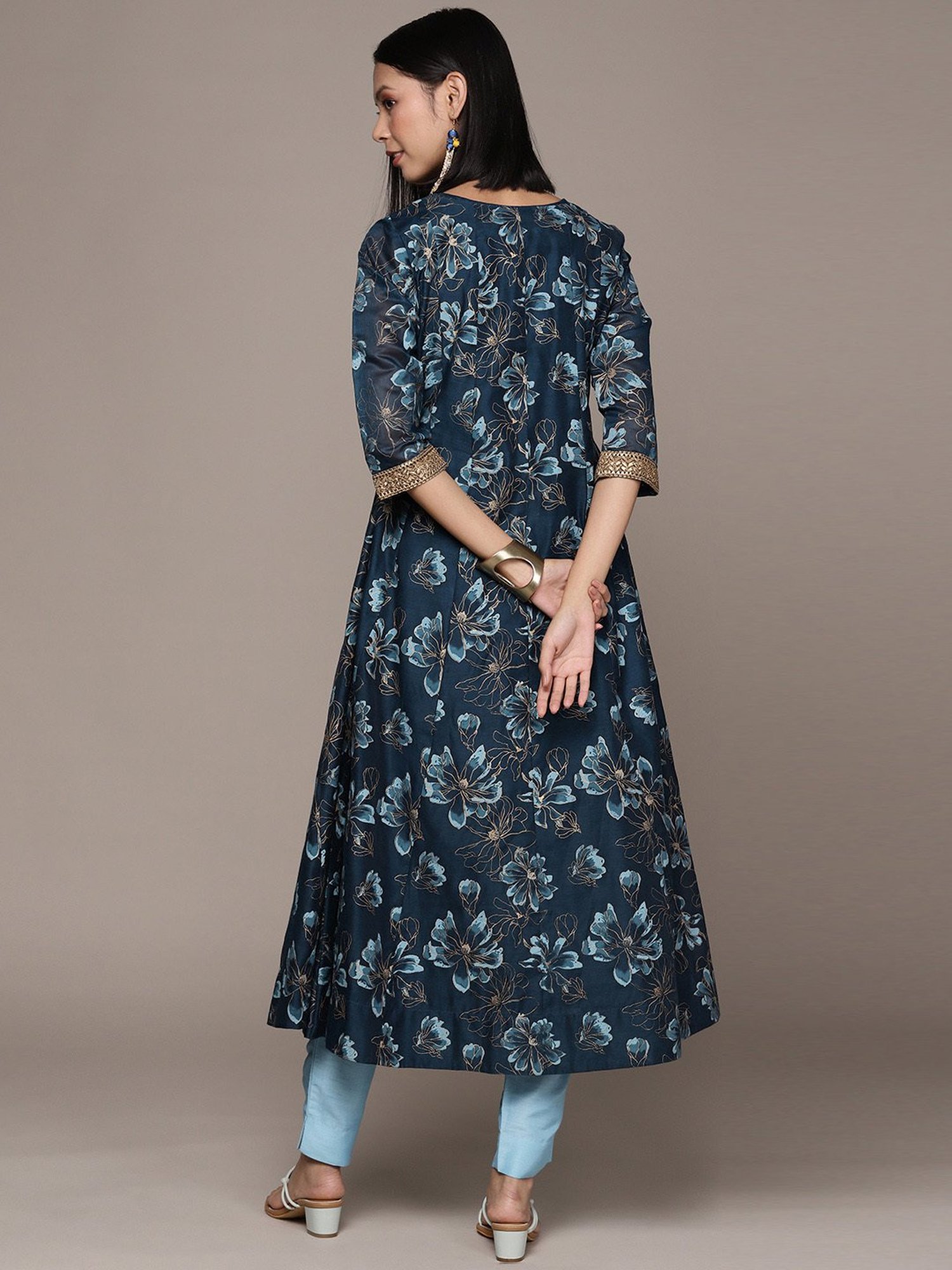 Ziyaa Blue Floral Print Kurta Pant Set