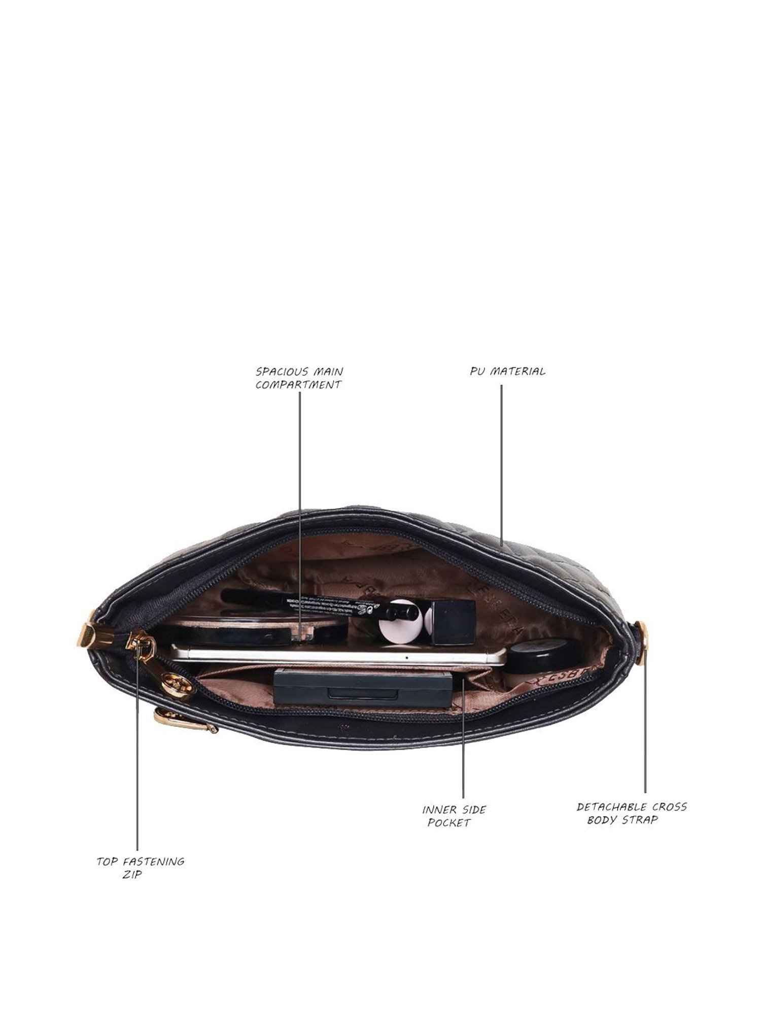 Esbeda Grey Quilted Small Sling Handbag