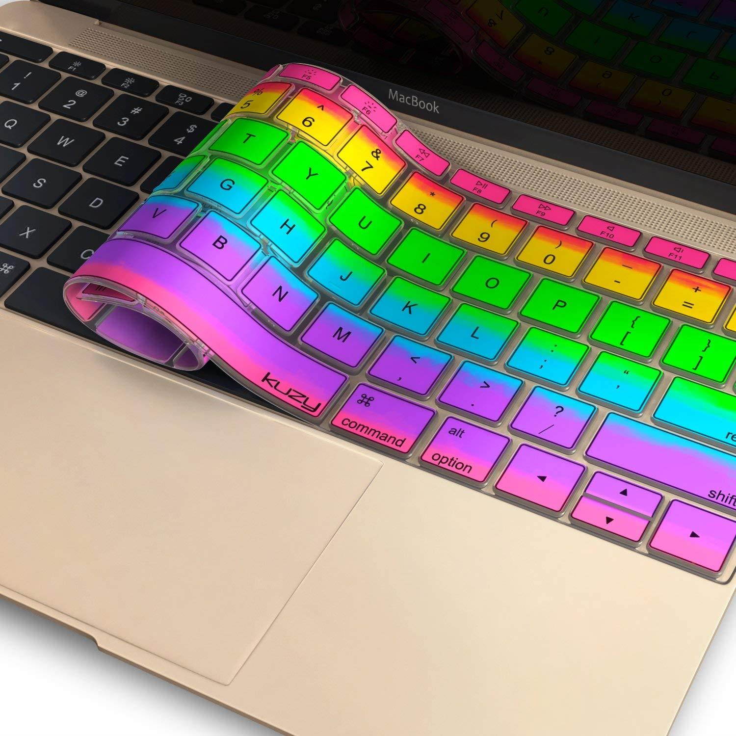 Kuzy RAINBOW Keyboard Cover for MacBook Pro 13 inch A1708 (No TouchBar) Release 2016 & MacBook 12" A1534 NEWEST Silicone Skin - Rainbow