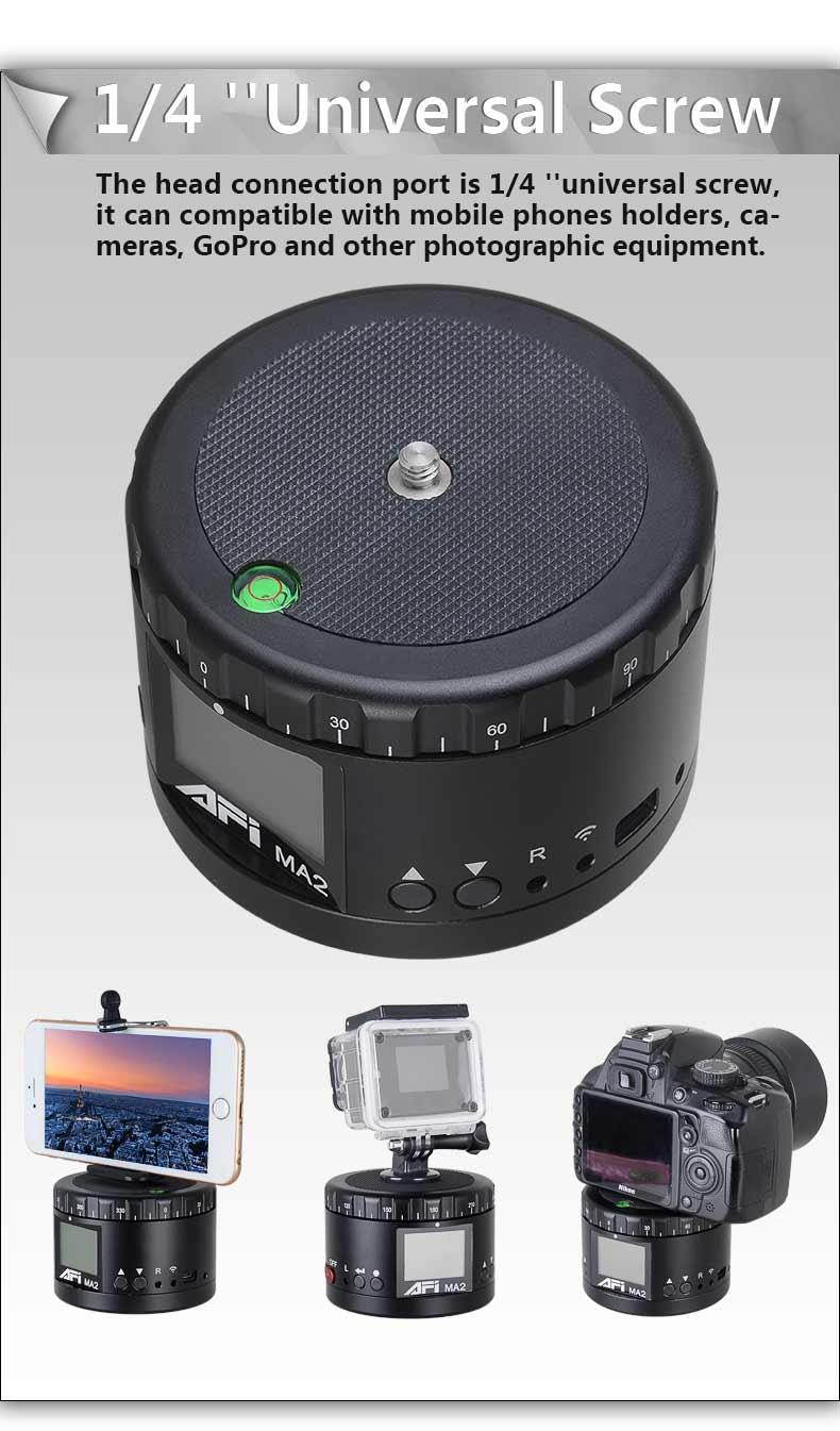 AFI MA2 Metal Electric Head Panoramic Gimbal Camera Stablizer 360 Degree Time Lapse Shooting Lasting Life HD Display For Canon Nikon Sony DSLR