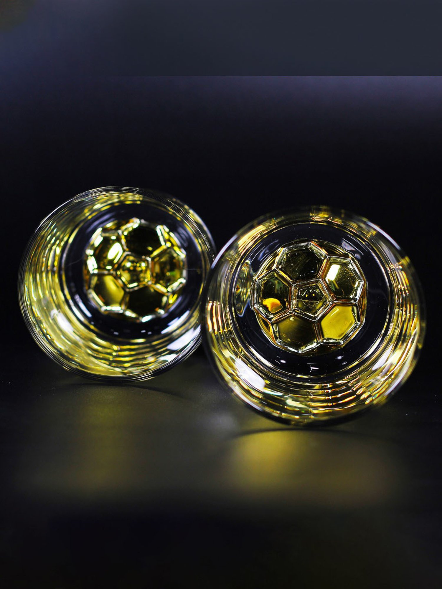 Melbify Gold Football Transparent Whiskey Glass 300ml - Set of 2