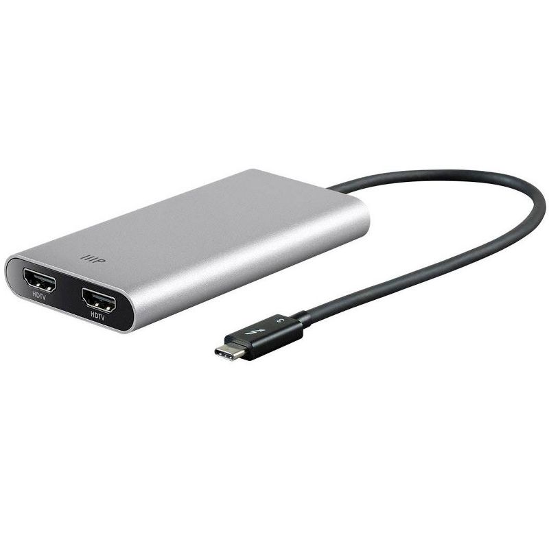 Monoprice Thunderbolt 3 Dual HDMI 2.0 Output Adapter - Silver with 15W of power 4K@60Hz Adapter Cable for Intel, Apple MacBook Pro, Google Chromebook