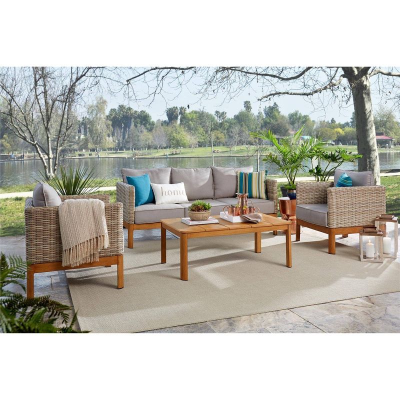 2pc Deep Seating Wicker Patio Sofa and Coffee Table Tan/Gray - Room & Joy