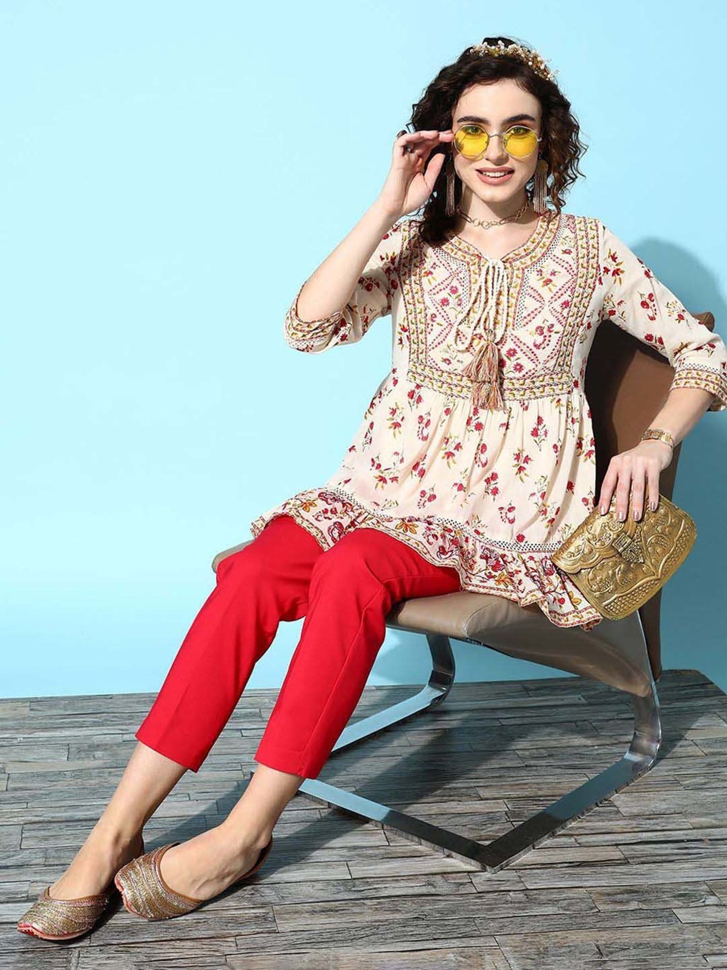 Ishin Off-White Printed Top