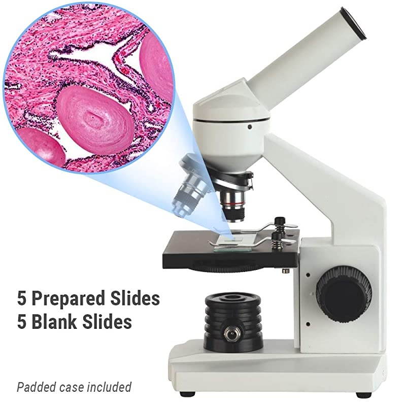 40X1000X Biological Compound Microscope with Prepared and Blank Slides for Student and Kids