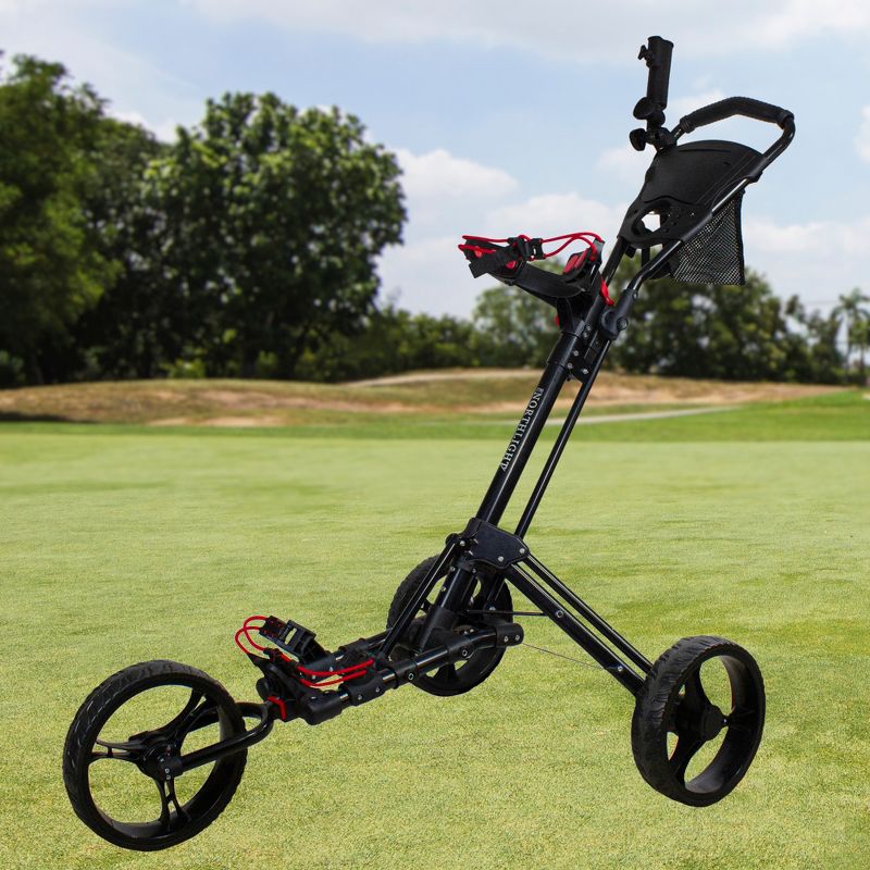 Northlight 48" Black Easy Folding 3 Wheel Golf Bag Push Cart