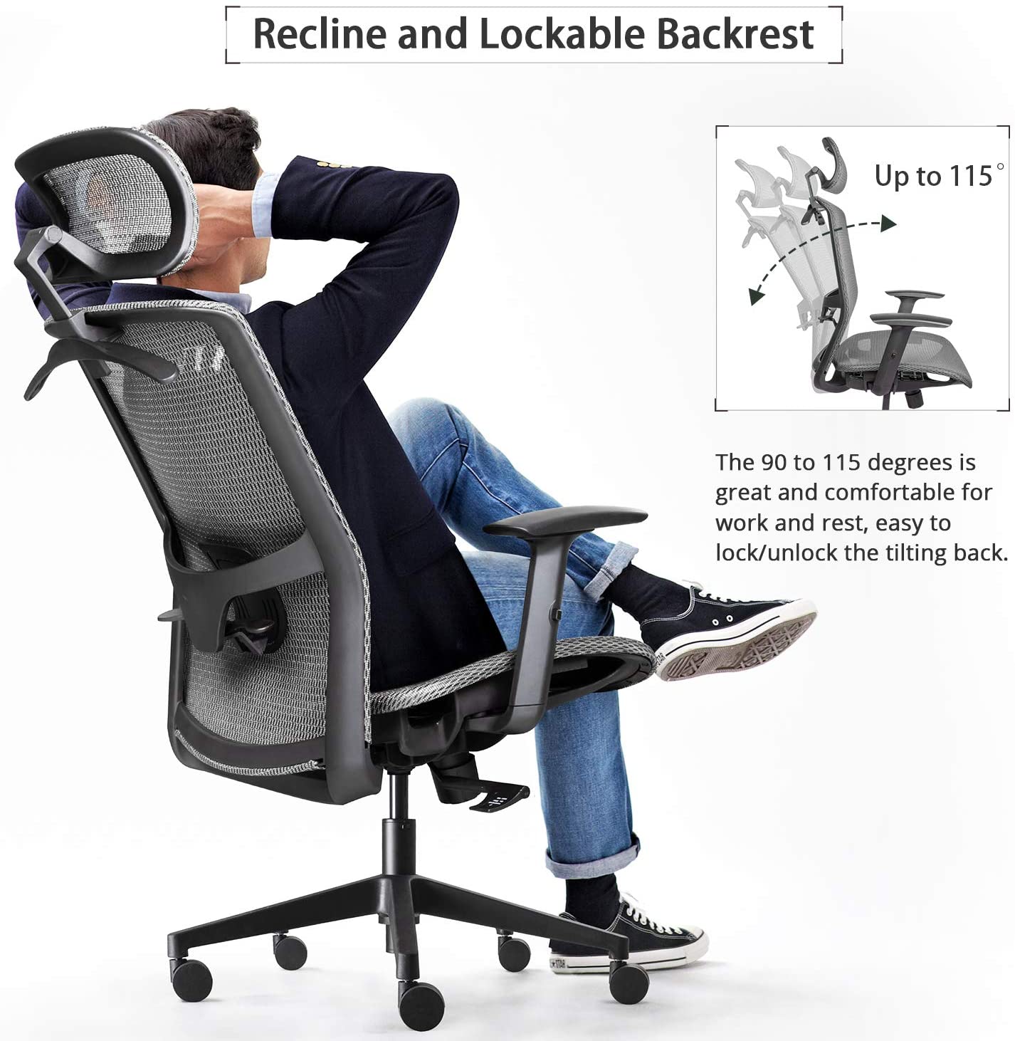 Furmax Ergonomic Office Chair Executive Chair with Mesh Seat High Back Computer Desk Chair with Adjustable Headrest Lumbar Support Armrest Rolling Task Chair with Clothes Hanger (Black)