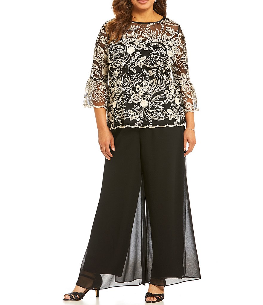 Alex Evenings Plus Size Georgette Wide Leg Pants