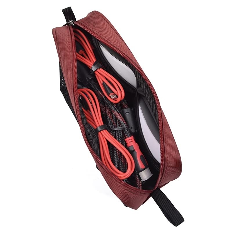 Chargers Case,Zipper Mesh Adapter Case,Universal Electronics Accessories Travel Organizer/Carry Case/Bag/Pouch/Sleeve for Notebook Tablet Power/Mouse/Cord/USB Accessories,Red