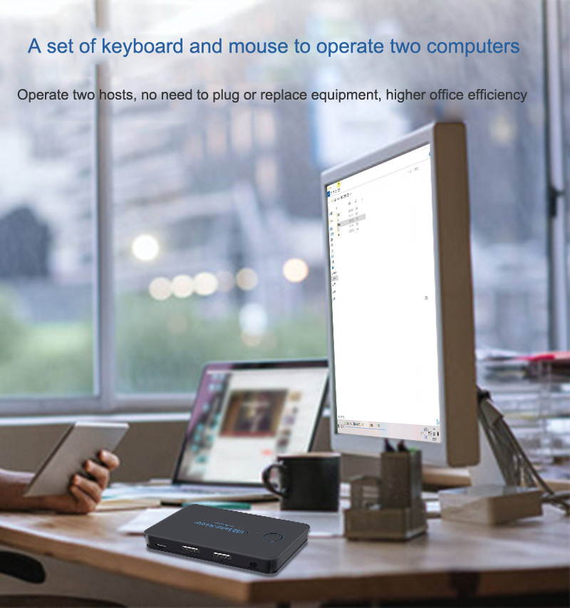 USB KVM Switch Selector 2 Computers 4-Port USB 2.0 Peripheral Sharing Switch Hub Adapter for Keyboard, Mouse, U-disk, Printer, KVM One-Second Switcher Compatible with Mac / Windows / Linux