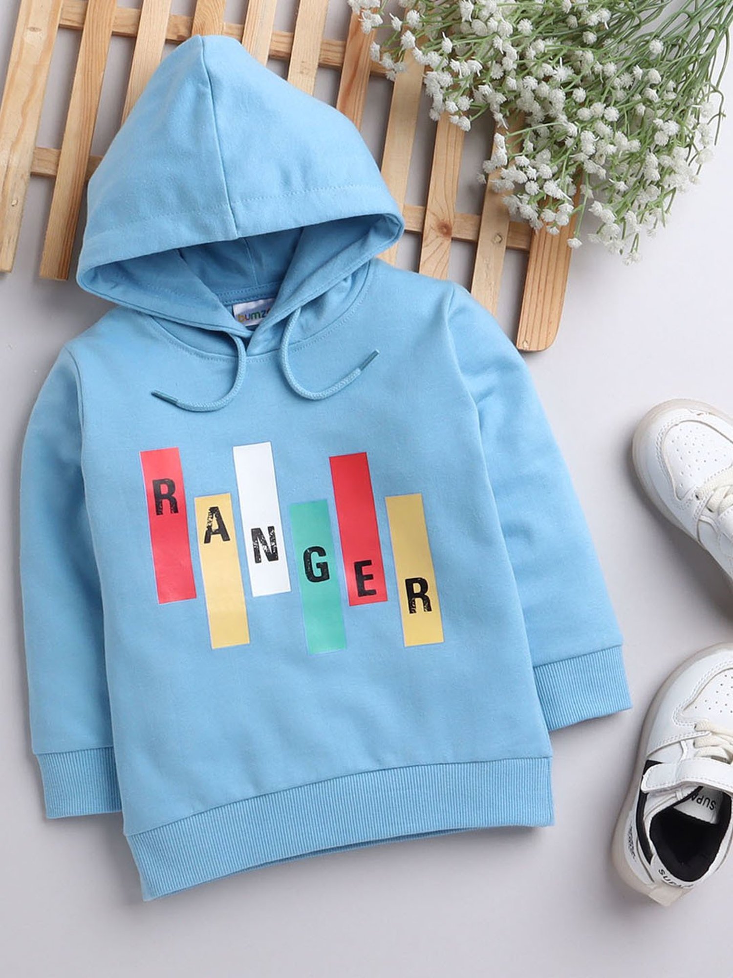 Bumzee Kids Light Blue Printed Full Sleeves Sweatshirt