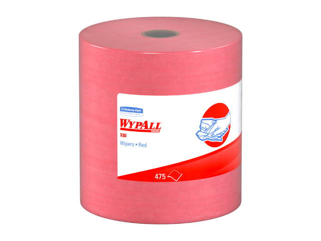 Wypall X80 Reusable Wipes (41055), Extended Use Cloths Jumbo Roll, Red, 475 Sheets / Roll; 1 Roll / Case