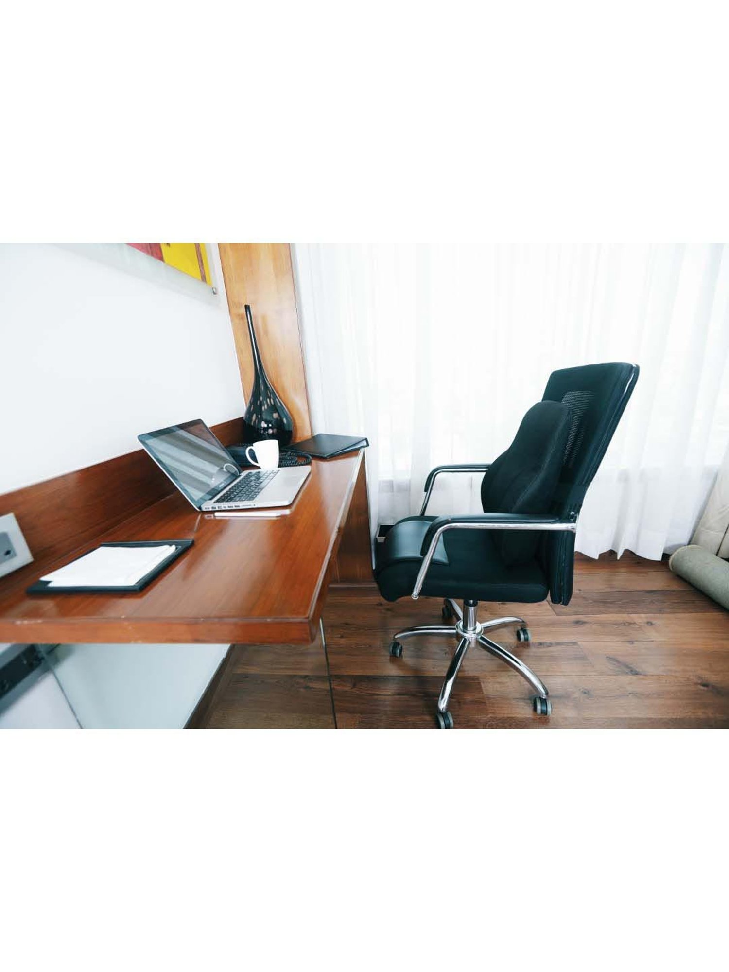 The White Willow Black Orthopaedic Mid Backrest Memory Foam Pillow - Set of 1